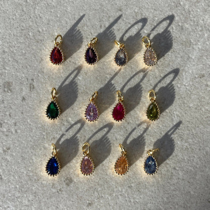 Studio Valli - Custom Charm Bracelets & Necklaces - build your own custom charm necklace - teardrop-shaped birthstone charms - New Zealand & Australia
