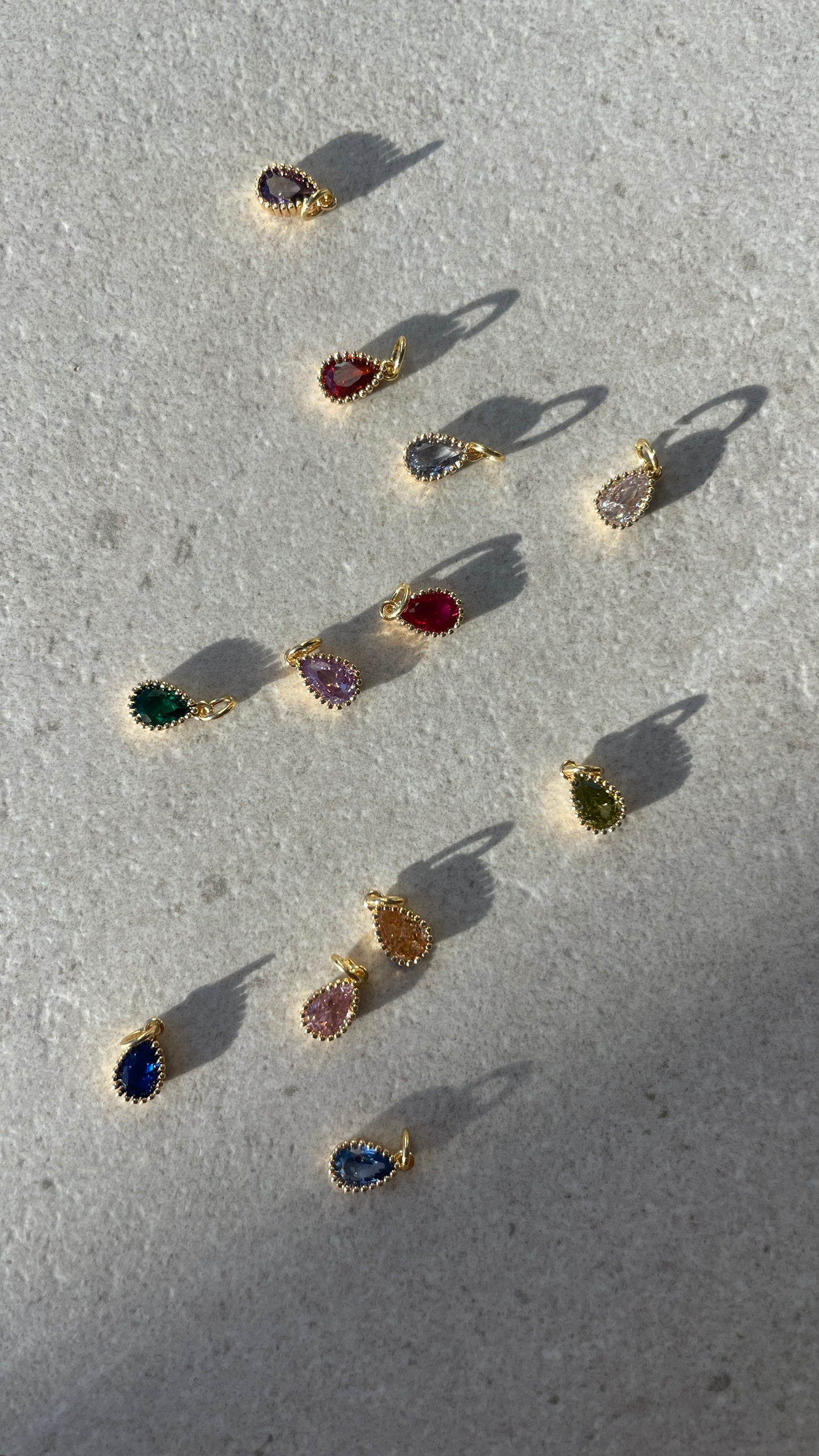 Studio Valli - Custom Charm Bracelets & Necklaces - build your own custom charm necklace - teardrop-shaped birthstone charms - New Zealand & Australia