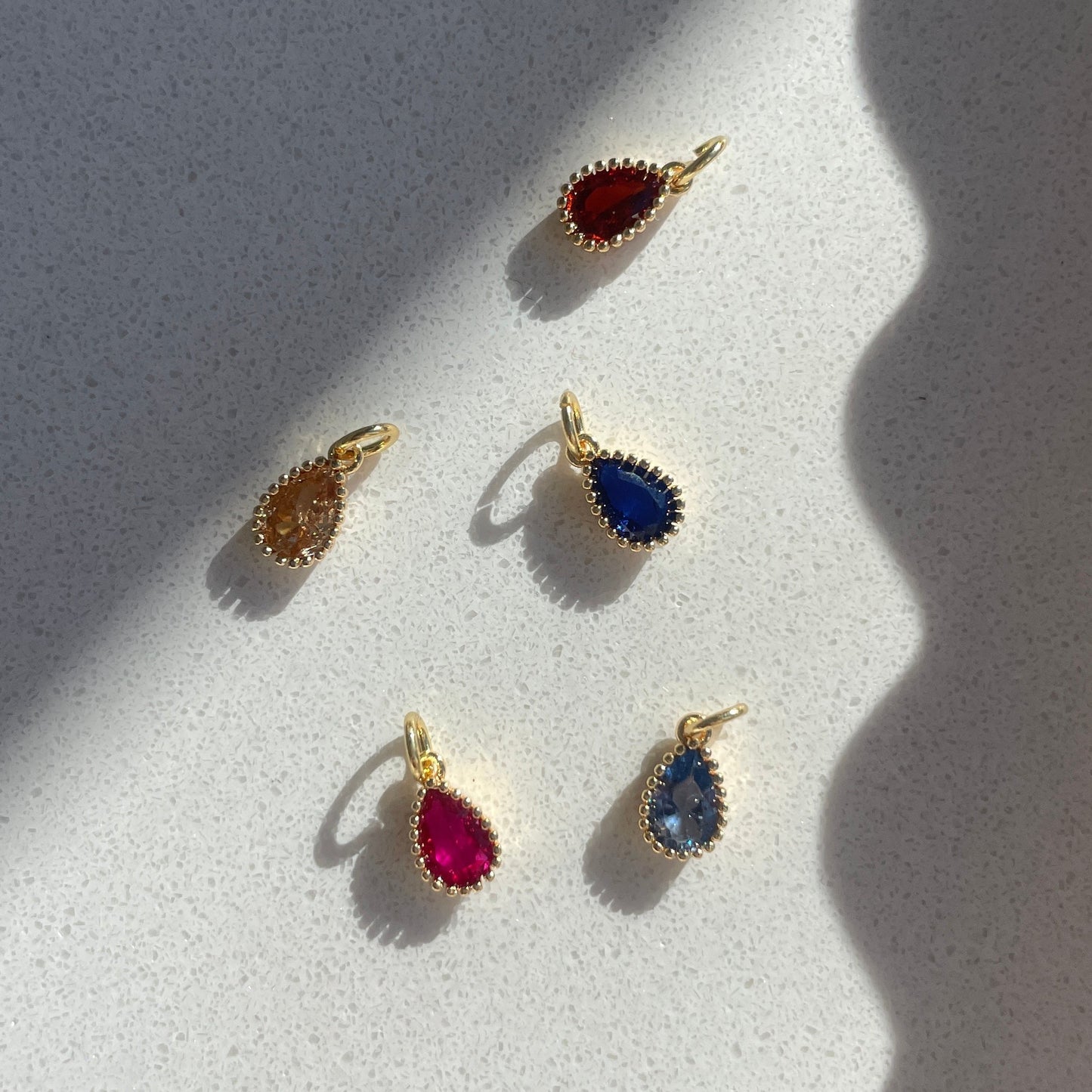 Studio Valli - Custom Charm Bracelets & Necklaces - build your own custom charm necklace - teardrop-shaped birthstone charms - New Zealand & Australia
